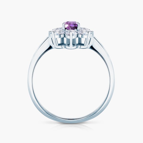 Pierścionek zaręczynowy SAVICKI: białe złoto, fioletowy szafir, białe szafiry